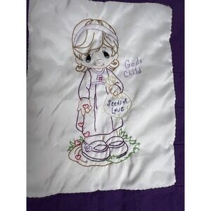 Precious Moments Gods Child Embroidered‎ Quilt Blanket Purple White Checkered